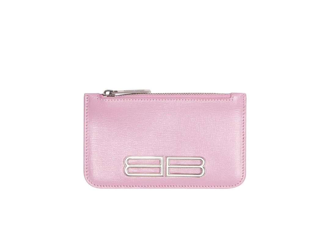 Balenciaga Balenciaga Gossip Card Holder In Calfskin With Silver-Tone Hardware Pink