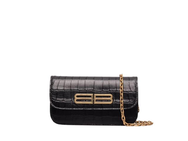 Balenciaga Balenciaga Gossip Chain Wallet In Crocodile Embossed Calfskin Leather With Gold-Tone Hardware Black - view 1