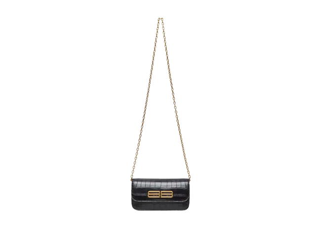 Balenciaga Balenciaga Gossip Chain Wallet In Crocodile Embossed Calfskin Leather With Gold-Tone Hardware Black - view 2