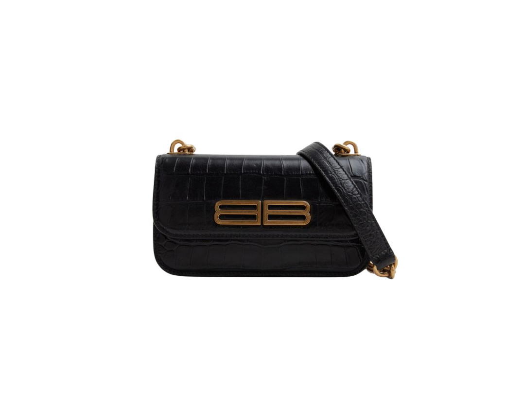 Balenciaga Balenciaga Gossip XS Bag In Crocodile Embossed With Aged Gold Hardware Black