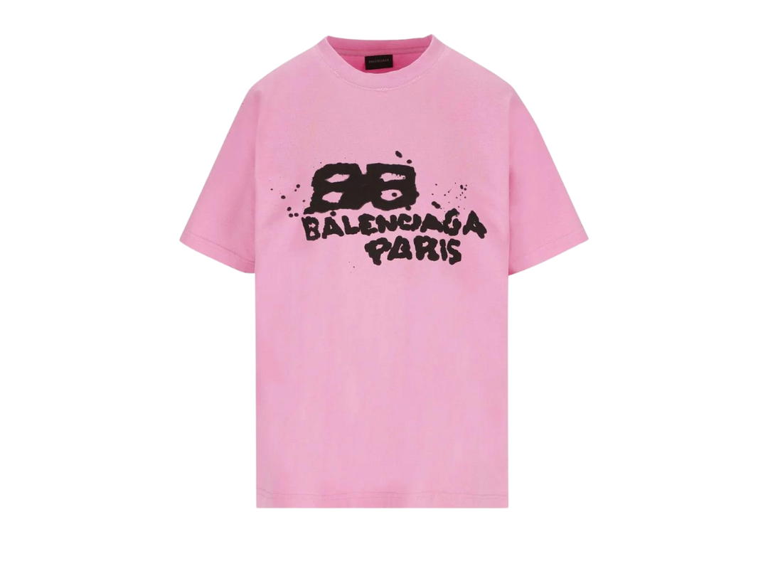Balenciaga Balenciaga Graffiti Logo Printed Crewneck T-Shirt Pink