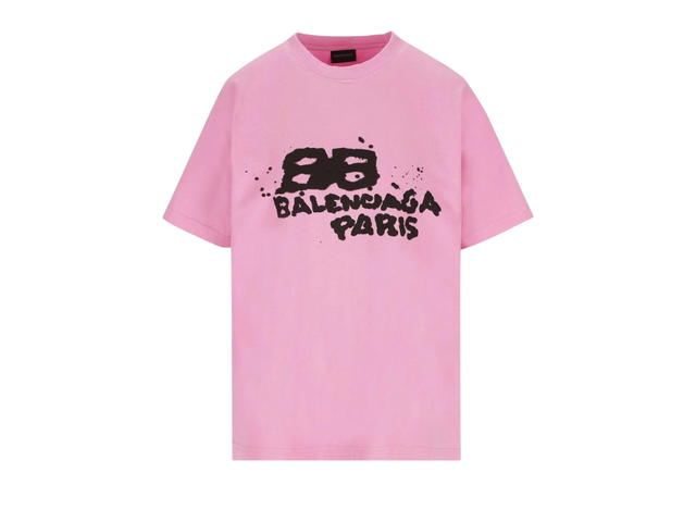 Balenciaga Balenciaga Graffiti Logo Printed Crewneck T-Shirt Pink - view 1