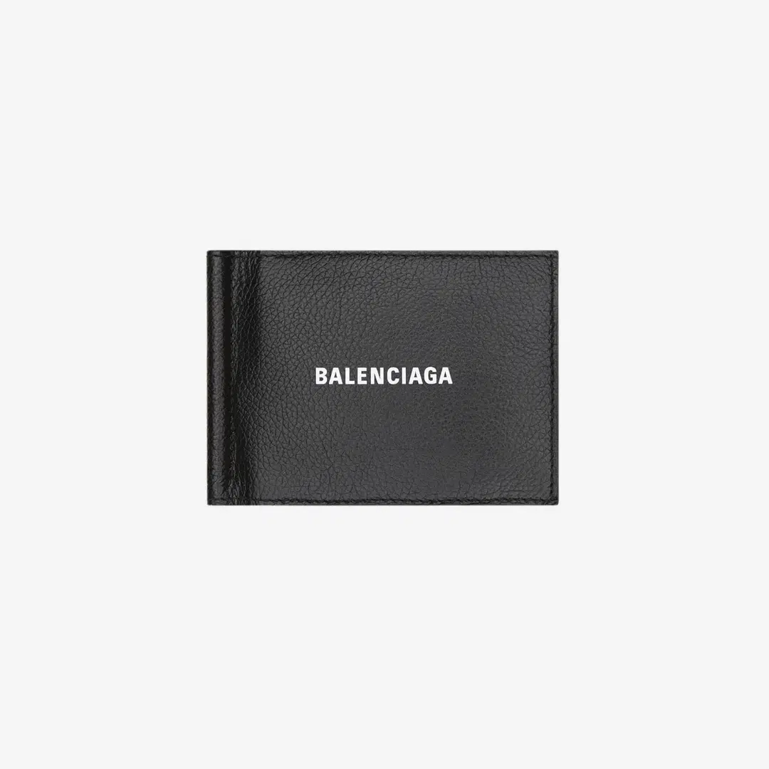 Balenciaga Balenciaga Grained Calfskin Cash Bi-Fold Card Holder with Bill Clip Black White