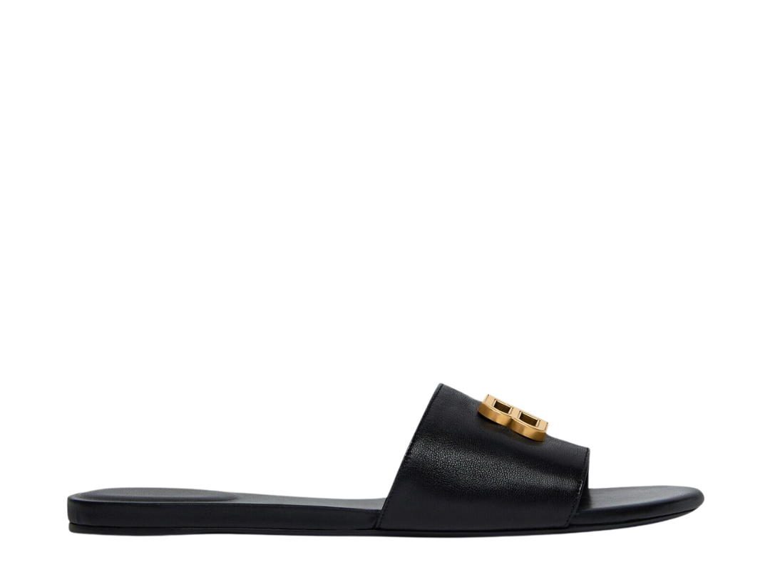 Balenciaga Balenciaga Groupie Sandal In Black Shiny Soft Sheepskin With Gold BB Logo (W) SS23