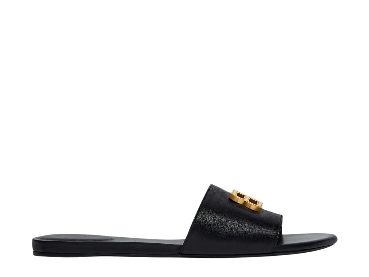 Balenciaga Balenciaga Groupie Sandal In Black Shiny Soft Sheepskin With Gold BB Logo (W) SS23
