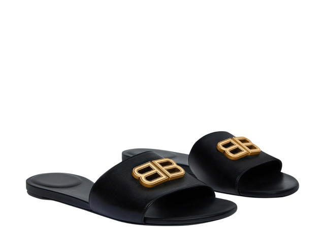 Balenciaga Balenciaga Groupie Sandal In Black Shiny Soft Sheepskin With Gold BB Logo (W) SS23 - view 3