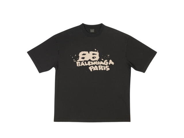 Balenciaga Balenciaga Hand-Drawn BB Icon T-Shirt Medium Fit In Black and Beige Vintage Jersey - view 1