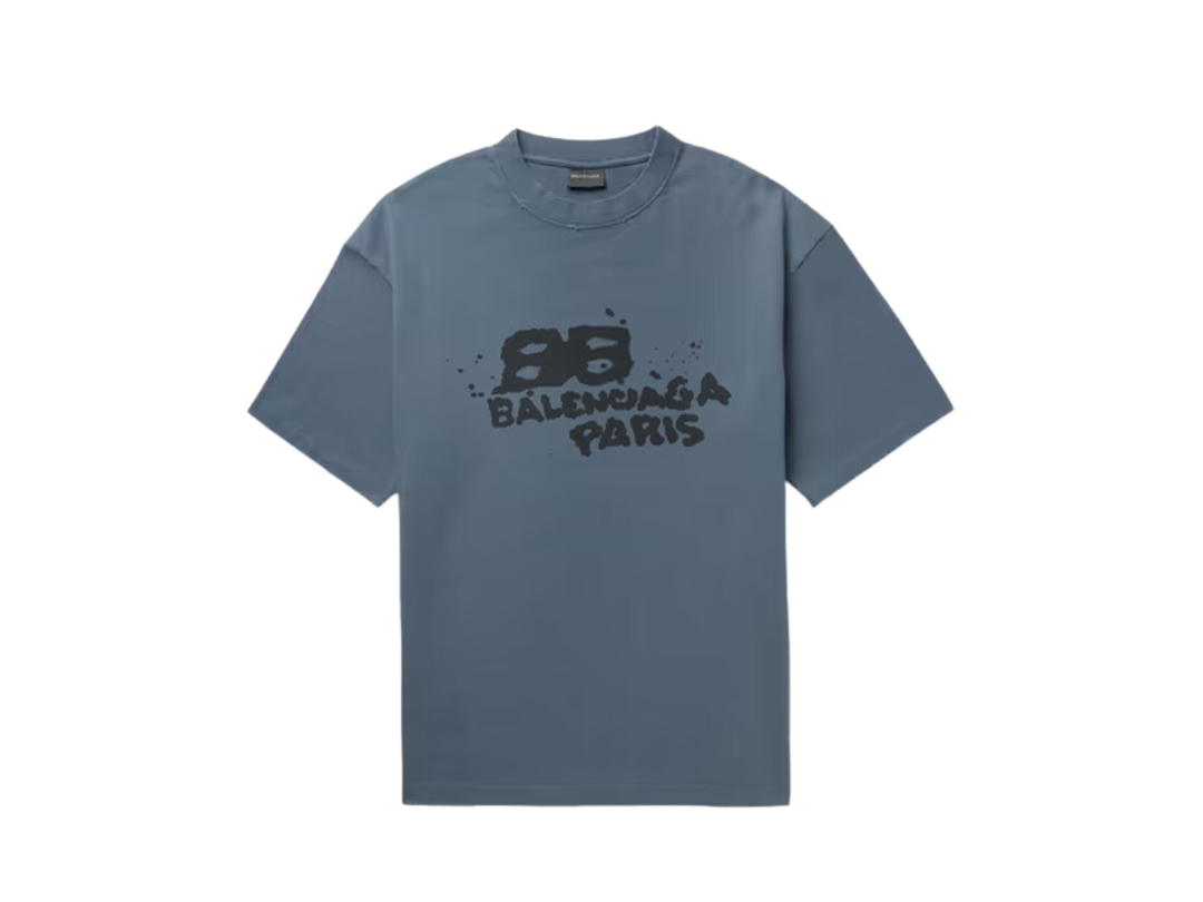 Balenciaga Balenciaga Hand-Drawn BB Icon T-Shirt Medium Fit Washed Blue-Black