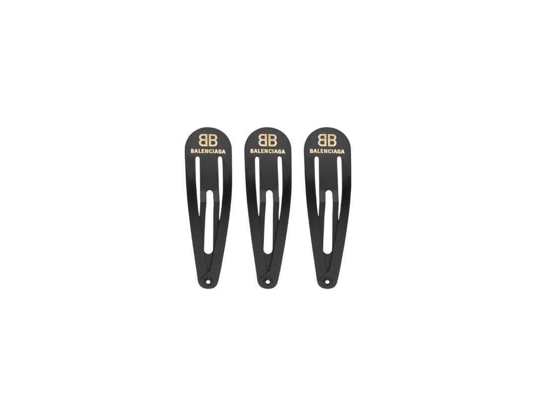 Balenciaga Balenciaga Holli XS Clip Set Of 3 In Matte Black With Gold BB Balenciaga Logo Shiny Gold Steel