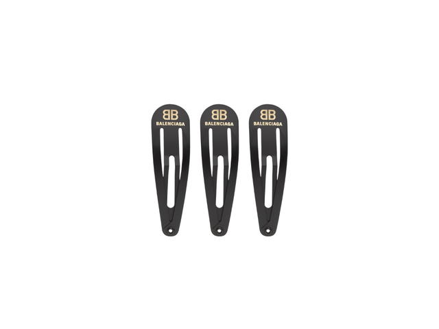 Balenciaga Balenciaga Holli XS Clip Set Of 3 In Matte Black With Gold BB Balenciaga Logo Shiny Gold Steel - view 1