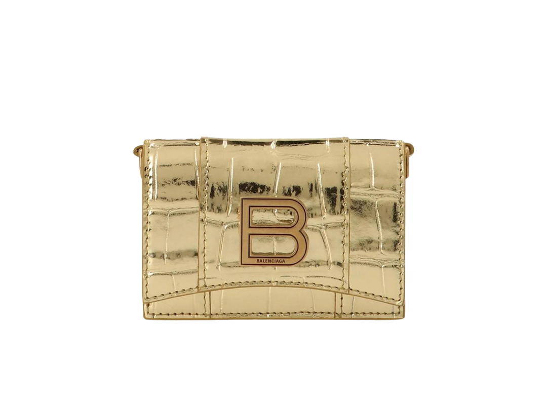 Balenciaga Balenciaga Hourglass Mini Wallet On Chain In Gold Leather With Gold Hardware