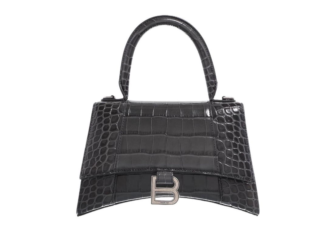 Balenciaga Balenciaga Hourglass Small Handbag Crocodile Embossed Dark Grey