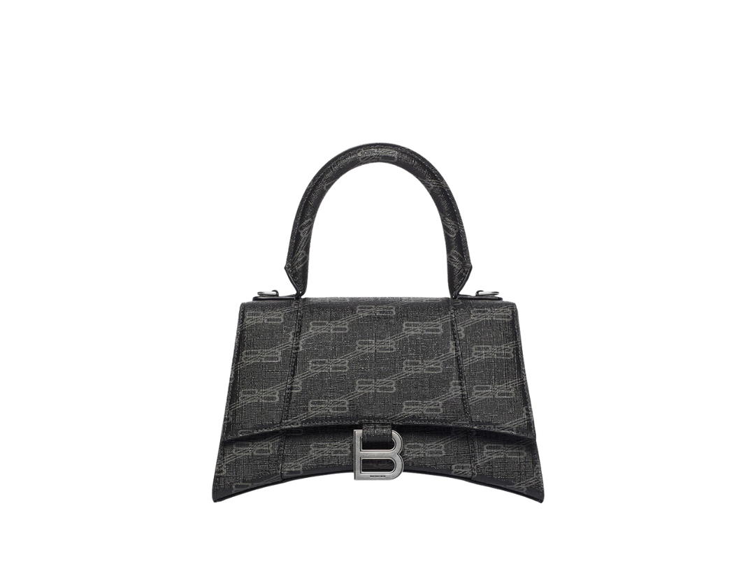 Balenciaga Balenciaga Hourglass Small Handbag In BB Monogram Coated Canvas With Silver Hardware Black