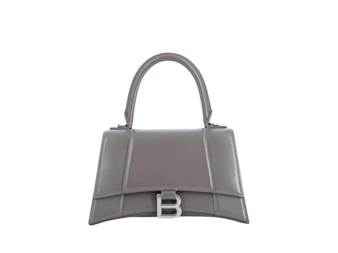 Balenciaga Balenciaga Hourglass Small Handbag In Shiny Box Calfskin Leather With Silver B Logo Grey