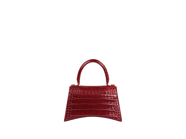 Balenciaga Balenciaga Hourglass Small Handbag In Shiny Crocodile Embossed Calfskin With Aged Gold B Hardware Dark Red - view 2