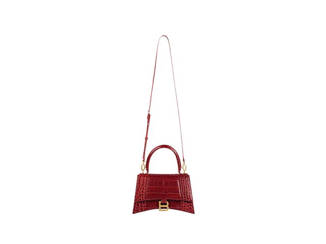 Balenciaga Balenciaga Hourglass Small Handbag In Shiny Crocodile Embossed Calfskin With Aged Gold B Hardware Dark Red - view 3