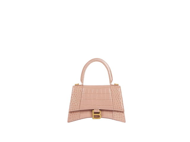Balenciaga Balenciaga Hourglass Small Handbag In Shiny Crocodile Embossed Calfskin With Aged Gold B Hardware Nude - view 1