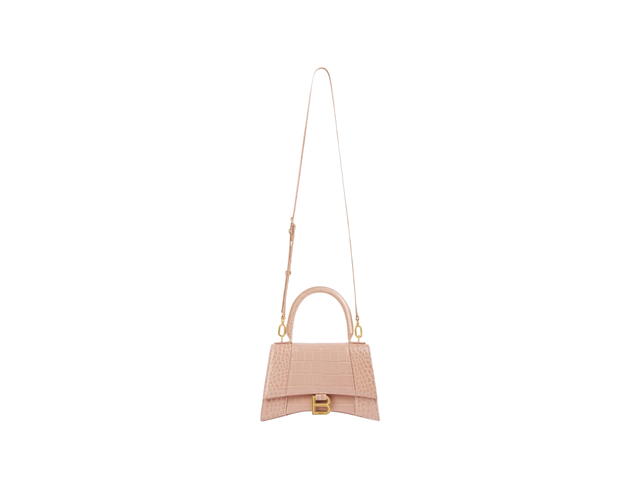 Balenciaga Balenciaga Hourglass Small Handbag In Shiny Crocodile Embossed Calfskin With Aged Gold B Hardware Nude - view 3