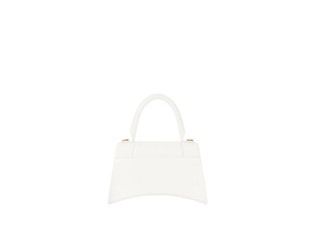 Balenciaga Balenciaga Hourglass Small Handbag In Shiny Crocodile Embossed Calfskin With B Logo Aged-Gold Hardware White - view 2