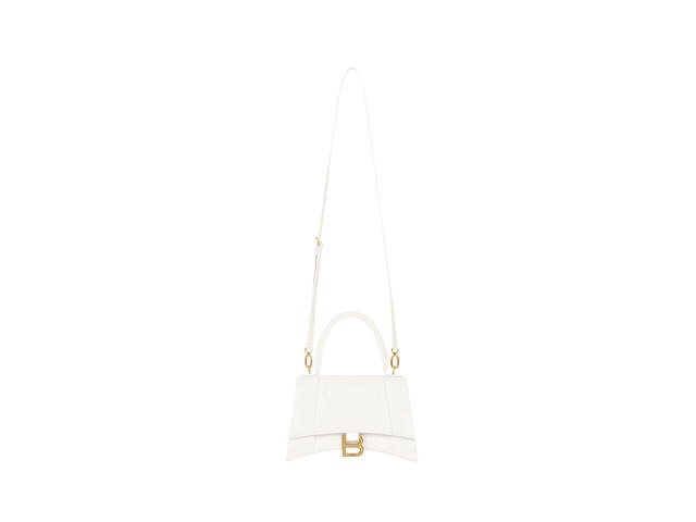 Balenciaga Balenciaga Hourglass Small Handbag In Shiny Crocodile Embossed Calfskin With B Logo Aged-Gold Hardware White - view 3