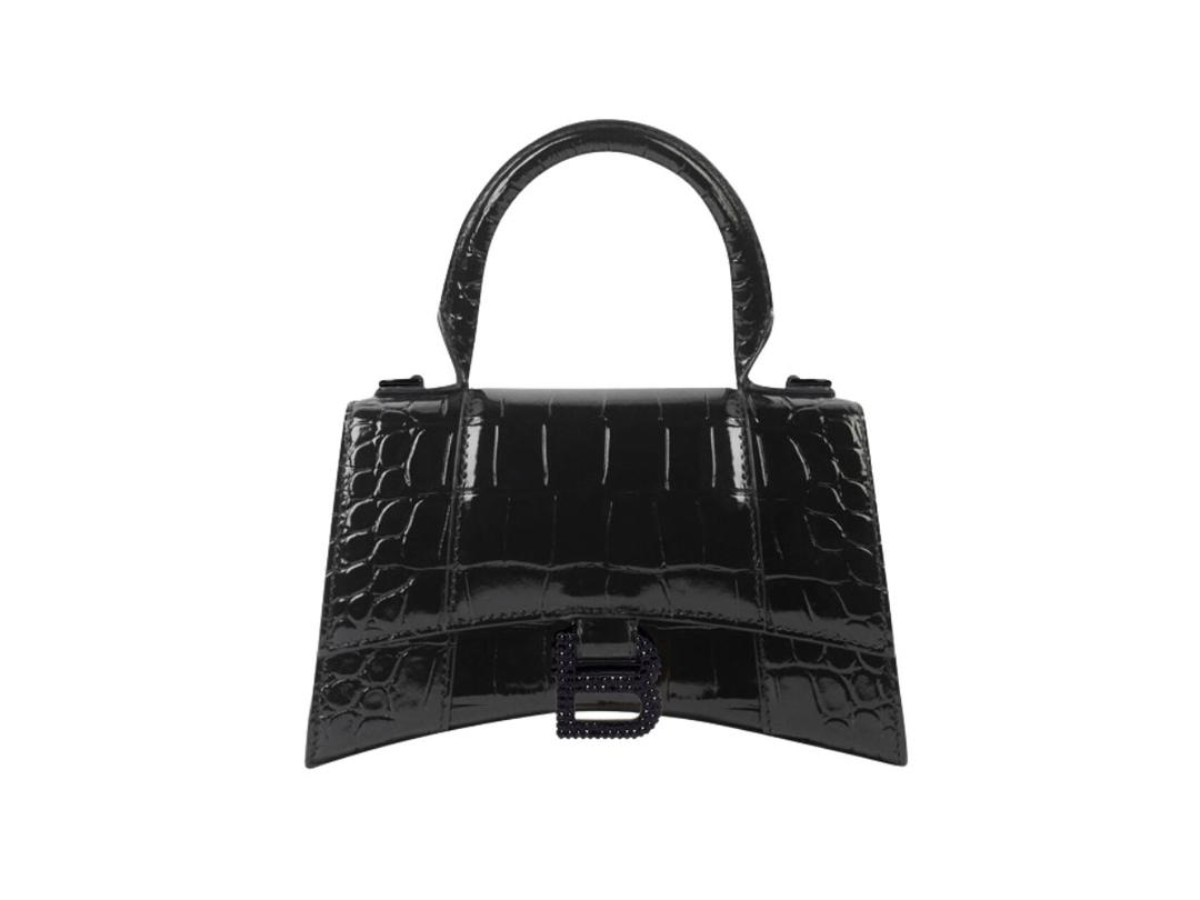 Balenciaga Balenciaga Hourglass XS Handbag Crocodile Embossed With Rhinestones Black