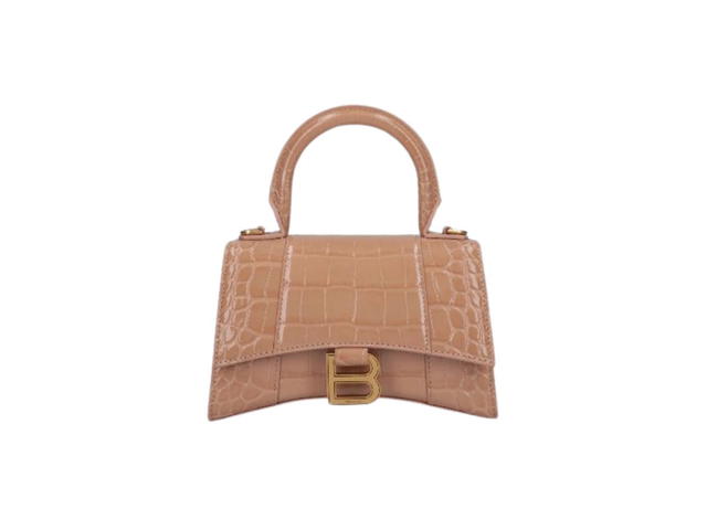 Balenciaga Balenciaga Hourglass XS Handbag In Beige Crocodile Embossed Calfskin With Aged-Gold B Logo Hardware - view 1