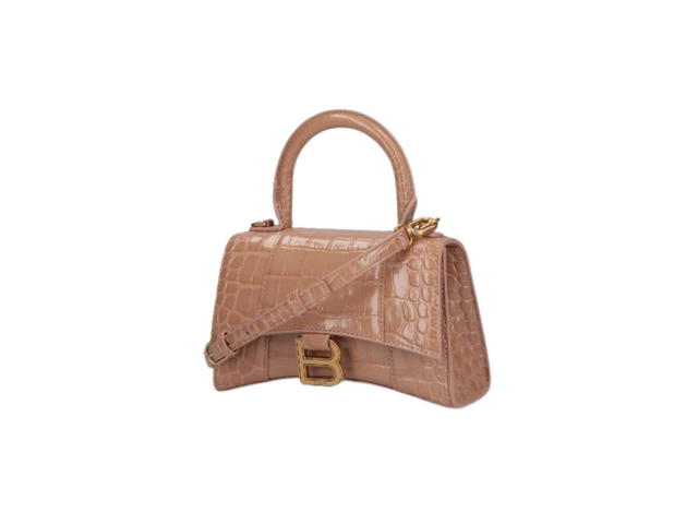 Balenciaga Balenciaga Hourglass XS Handbag In Beige Crocodile Embossed Calfskin With Aged-Gold B Logo Hardware - view 2