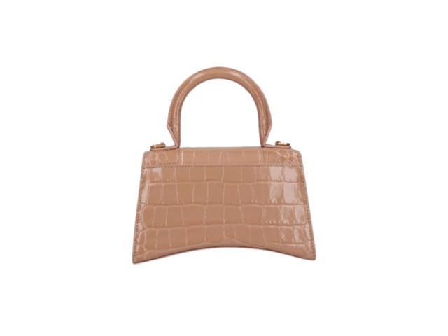 Balenciaga Balenciaga Hourglass XS Handbag In Beige Crocodile Embossed Calfskin With Aged-Gold B Logo Hardware - view 3
