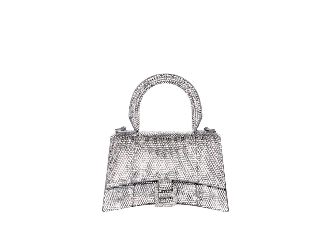 Balenciaga Balenciaga Hourglass XS Handbag In Grey Suede Calfskin With Rhinestones With Aged Silver Hardware