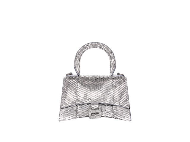 Balenciaga Balenciaga Hourglass XS Handbag In Grey Suede Calfskin With Rhinestones With Aged Silver Hardware - view 1