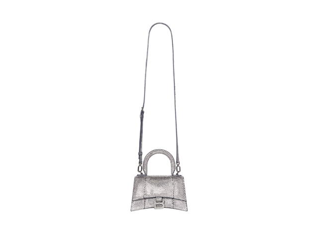 Balenciaga Balenciaga Hourglass XS Handbag In Grey Suede Calfskin With Rhinestones With Aged Silver Hardware - view 3