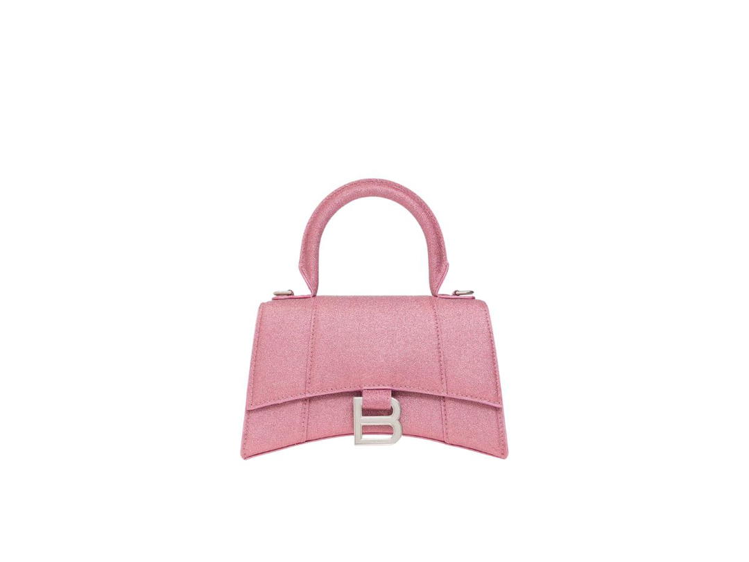 Balenciaga Balenciaga Hourglass XS Handbag In Pink Glitter Fabric With Aged Silver Hardware
