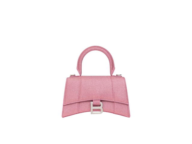 Balenciaga Balenciaga Hourglass XS Handbag In Pink Glitter Fabric With Aged Silver Hardware - view 1