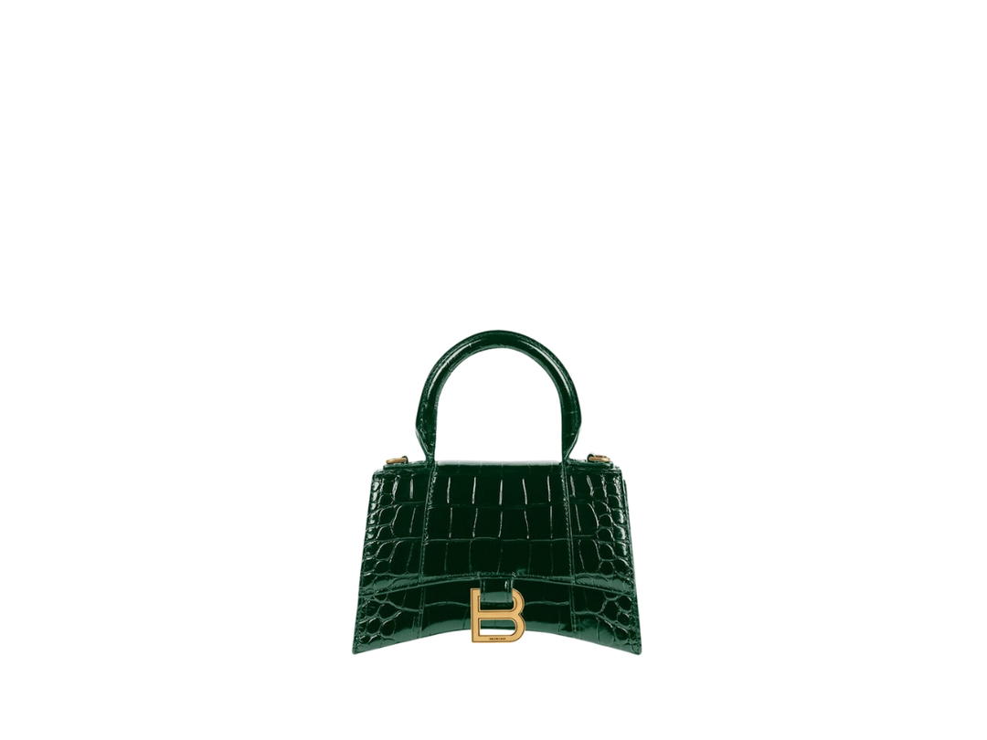 Balenciaga Balenciaga Hourglass XS Handbag In Shiny Crocodile Embossed Calfskin With Aged Gold Hardware Forest Green