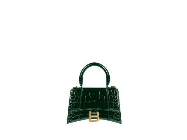 Balenciaga Balenciaga Hourglass XS Handbag In Shiny Crocodile Embossed Calfskin With Aged Gold Hardware Forest Green - view 1