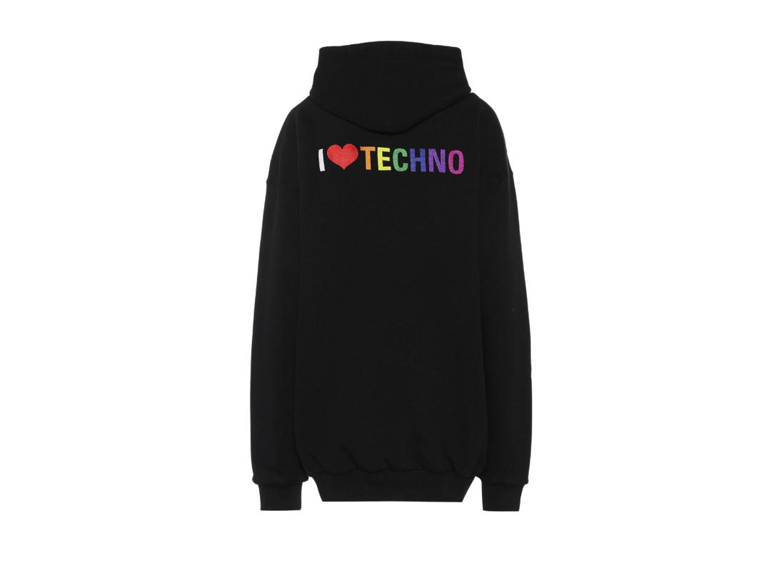 Balenciaga Balenciaga I Love Techno Embroidered Cotton Hoodie