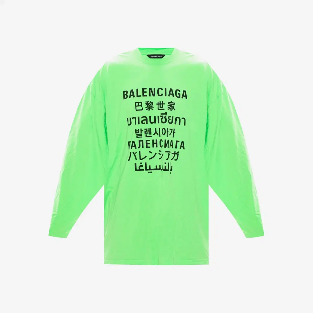 Balenciaga Balenciaga Languages Long Sleeve T-Shirt Fluo Green