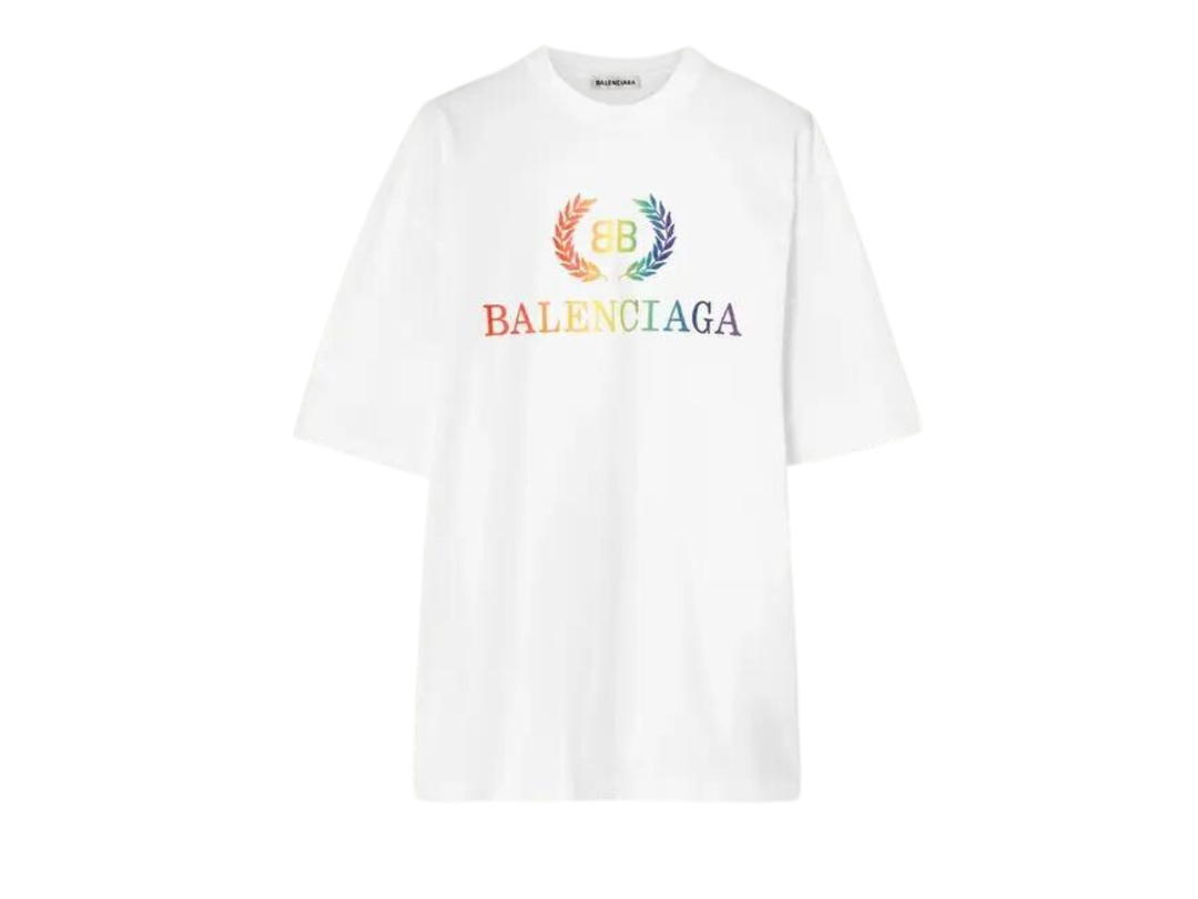 Balenciaga Balenciaga Laurier Oversized Embroidered Cotton-Jersey T-Shirt White