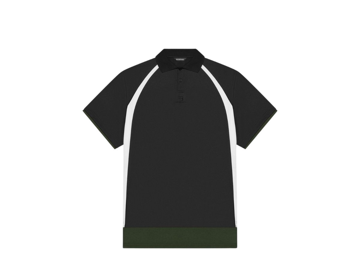 Balenciaga Balenciaga Layered Sport Polo In Black And Dark Green Cotton Pique