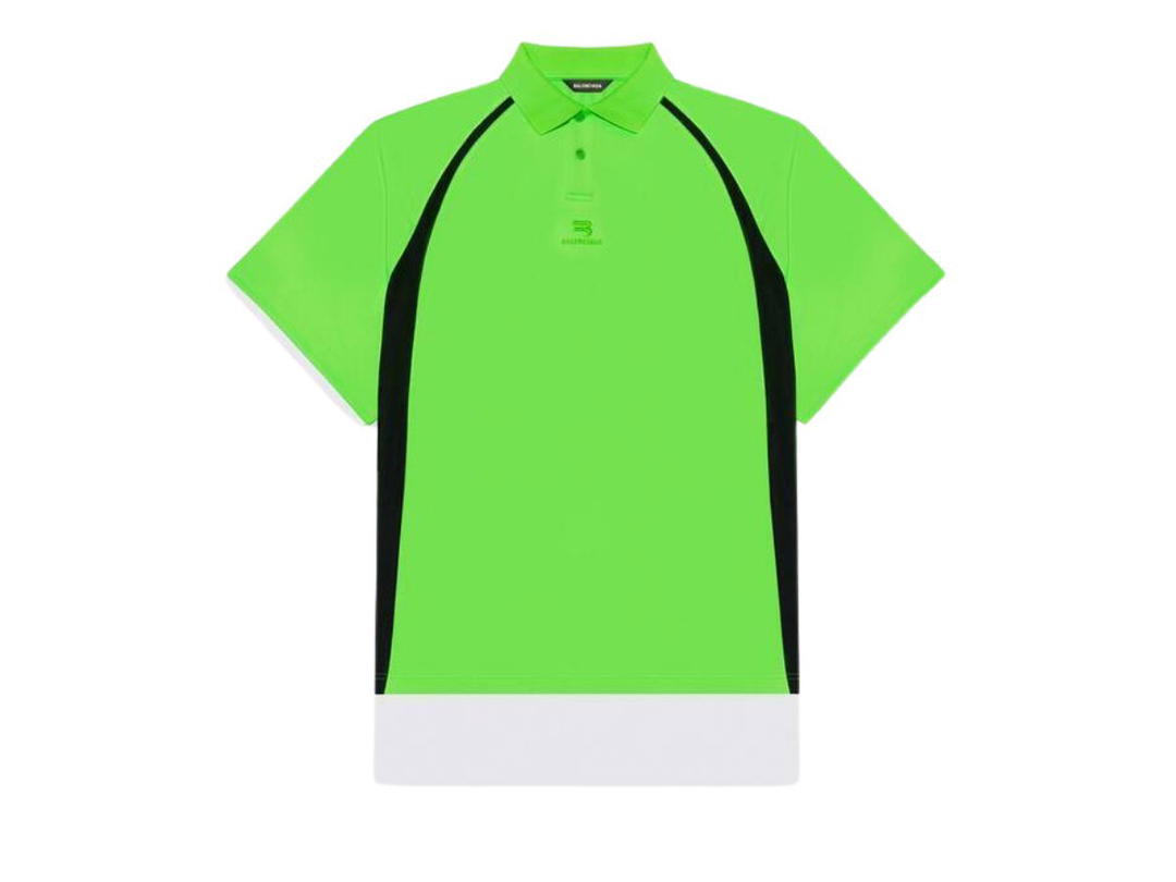 Balenciaga Balenciaga Layered Sport Polo In Neon Green And White Cotton Pique