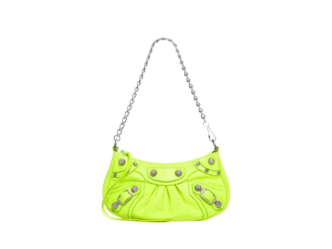 Balenciaga Balenciaga Le Cagole Mini Bag In Neon Yellow Arena Lambskin With Age Silver Hardware