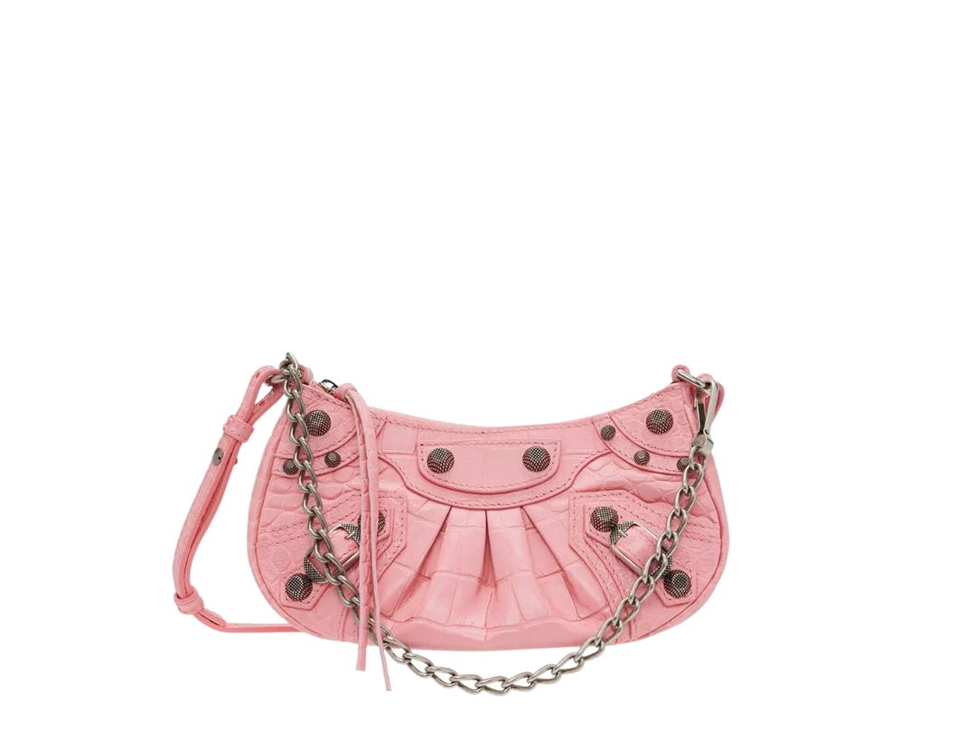 Balenciaga Balenciaga Le Cagole Mini In Crocodile Embossed Calfskin With Aged Silver Hardware Pink