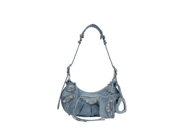 Balenciaga Balenciaga Le Cagole Small Shoulder Bag In Blue Washed And Frayed Denim With Aged-Silver Hardware And Rhinestones - view 1