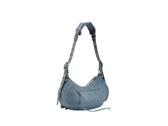 Balenciaga Balenciaga Le Cagole Small Shoulder Bag In Blue Washed And Frayed Denim With Aged-Silver Hardware And Rhinestones - view 2