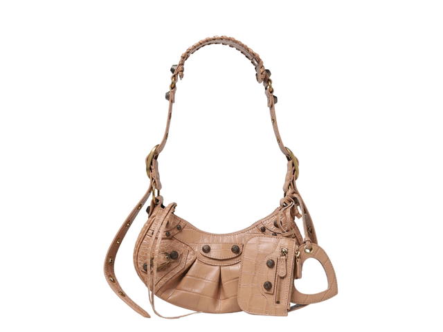 Balenciaga Balenciaga Le Cagole XS Crocodile Print Leather Bagnvelope Wallet In Metallized Leather Brown - view 1