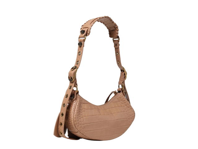 Balenciaga Balenciaga Le Cagole XS Crocodile Print Leather Bagnvelope Wallet In Metallized Leather Brown - view 2