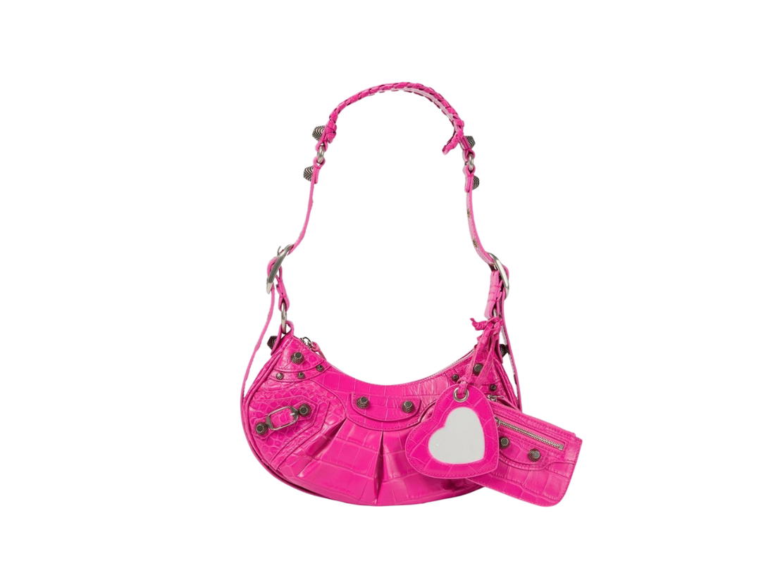 Balenciaga Balenciaga Le Cagole XS In Crocodile Embossed With Silver Hardware Pink