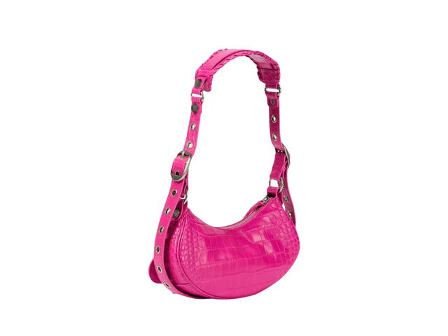 Balenciaga Balenciaga Le Cagole XS In Crocodile Embossed With Silver Hardware Pink - view 2