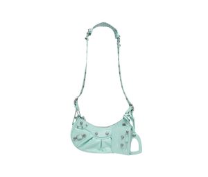 Balenciaga Le Cagole XS Shoulder Bag Crocodile Embossed Green Aqua