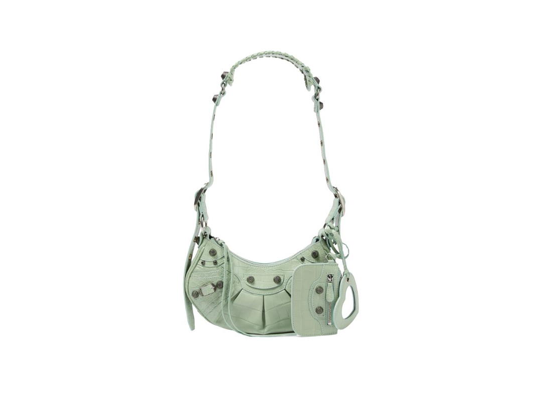 Balenciaga Balenciaga Le Cagole XS Shoulder Bag Crocodile Embossed Light Green